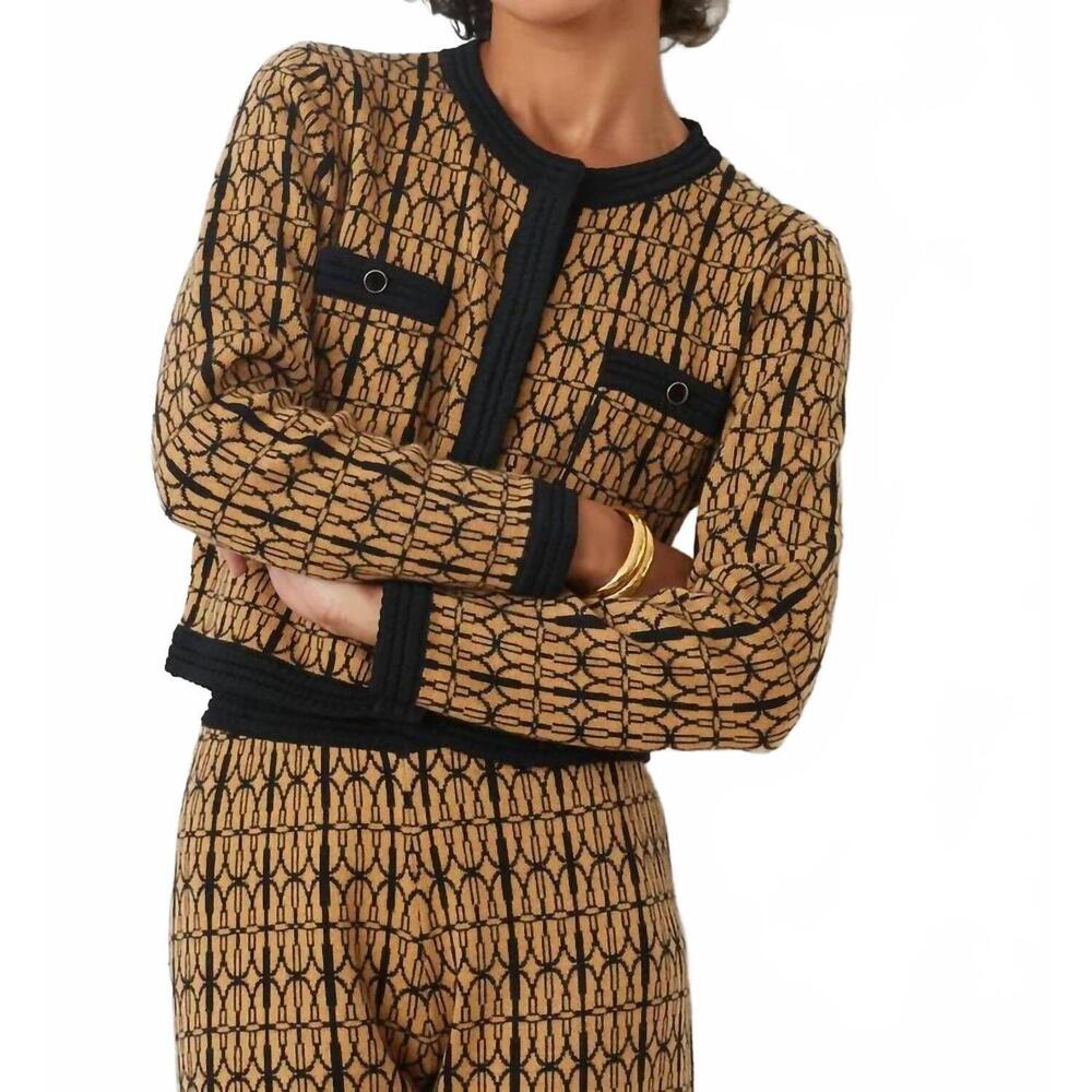 NEW SUNCOO geroma two-tone jacquard cardigan in camel